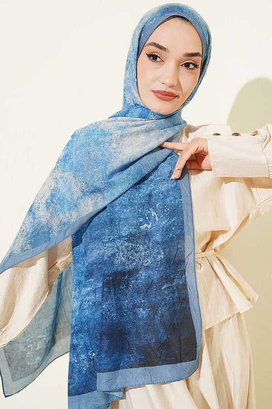 Batik Degrade Bambu Kraş Şal Soft Mavi