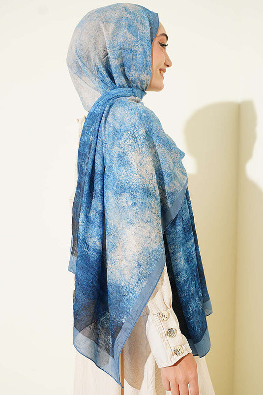 Batik Degrade Bambu Kraş Şal Soft Mavi