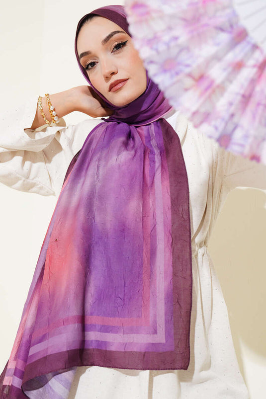 Batik Pattern Bamboo Crash Shawl, Plum