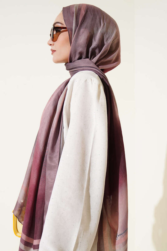 Batik Desen Bambu Kraş Şal Soft Kahve