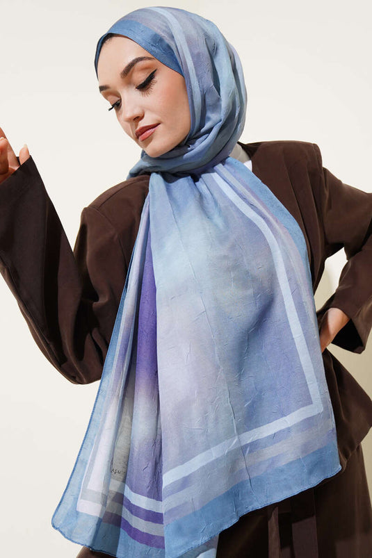 Batik Pattern Bamboo Crash Scarf Soft Blue