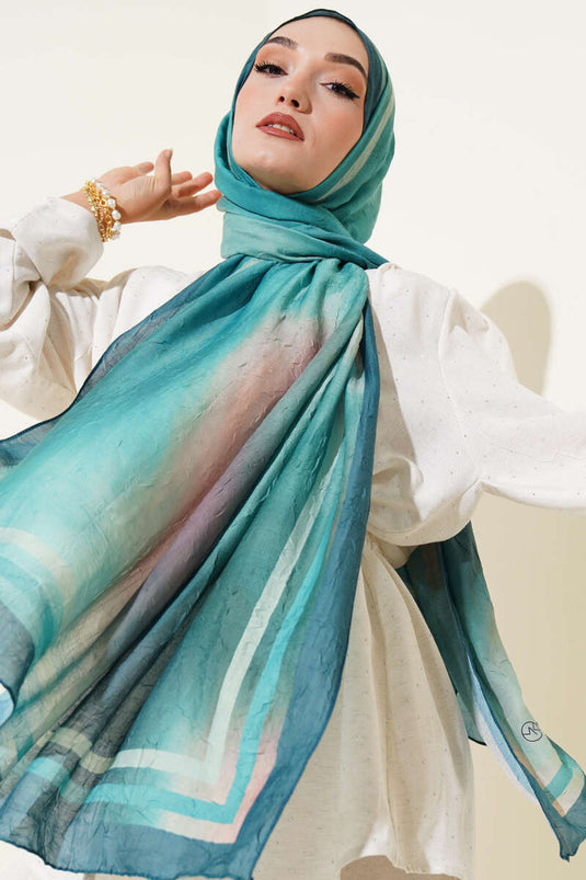 Batik Pattern Bamboo Crash Shawl Emerald