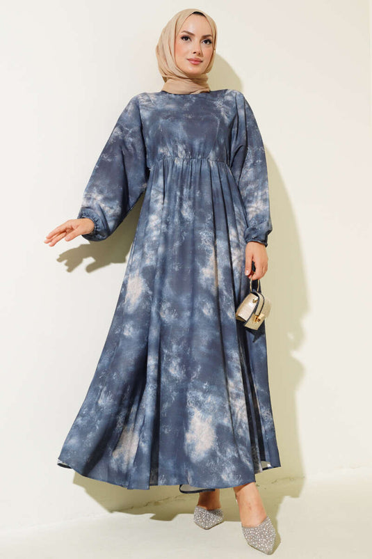 Batikmuster-Kleid mit elastischer Taille, Parlament