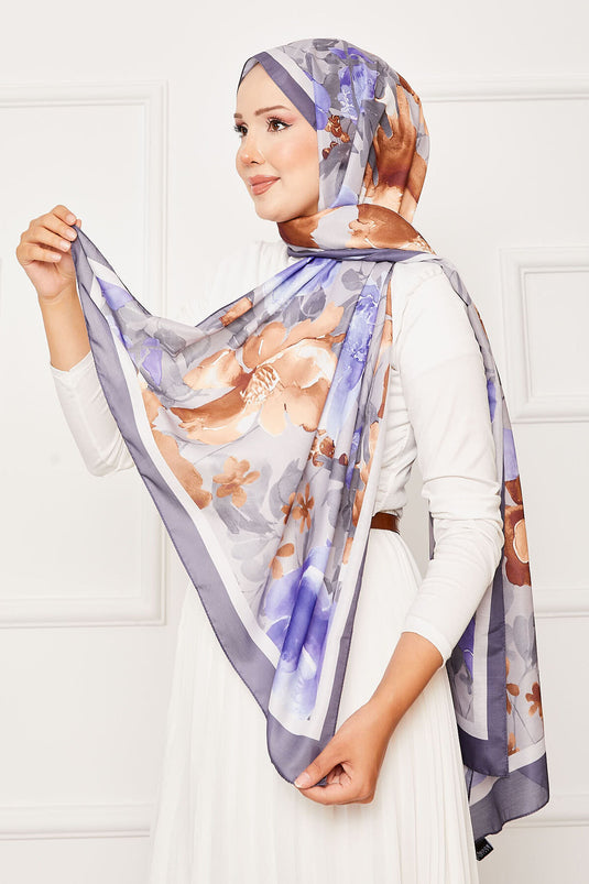 Batik Pattern Floral Hijab Shawl Smoke Color