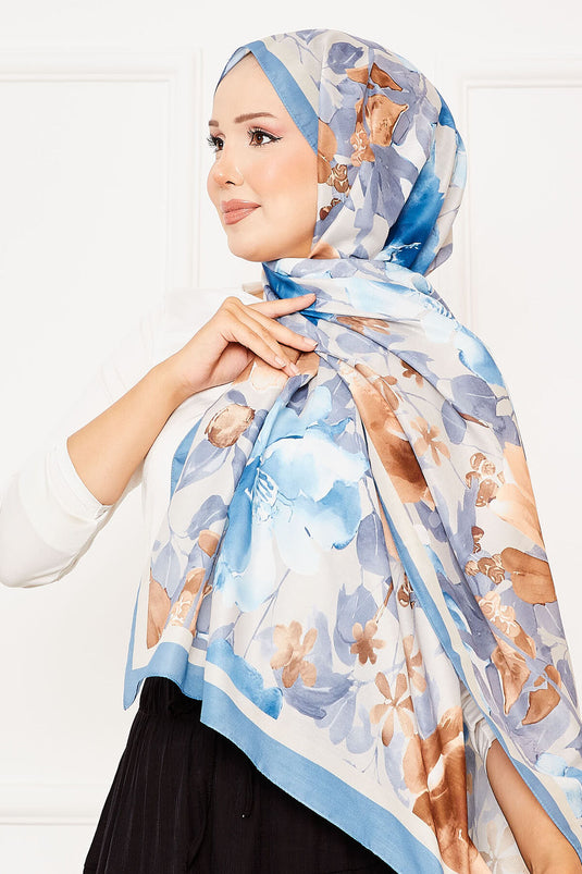 Châle Hijab Floral Motif Batik Indigo
