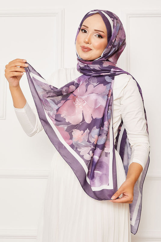Batik Pattern Floral Hijab Shawl Purple