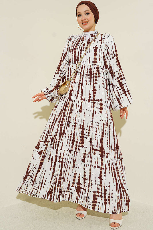 Batik Desen Hakim Yaka Elbise Kahve