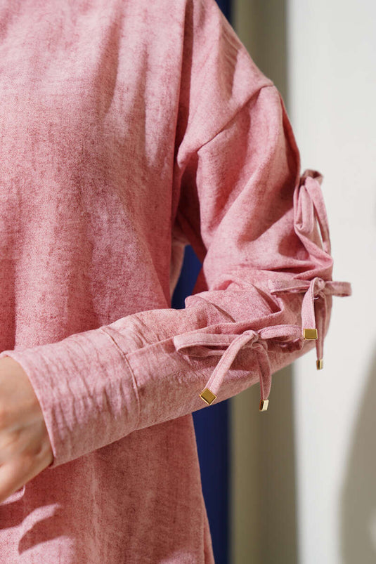 Chemise à manches et nœud papillon à motif batik, couleur poudre