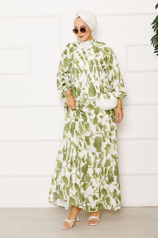 Batik Pattern Modal Hijab Dress Khaki