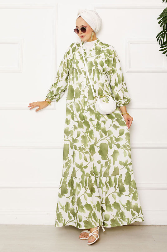 Batik Pattern Modal Hijab Dress Khaki