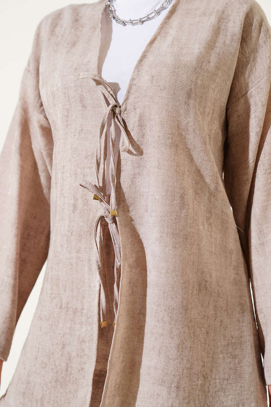 Batik Desen Önü Bağcıklı İkili Takım Bej