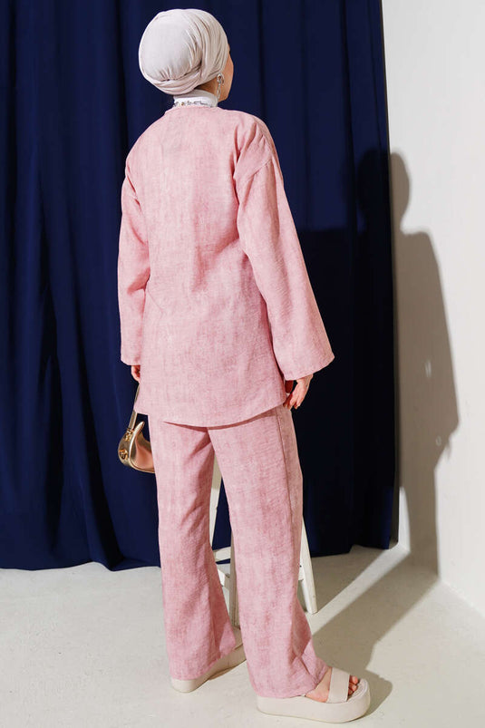 Batik Pattern Laced Front Two Piece Set Powder