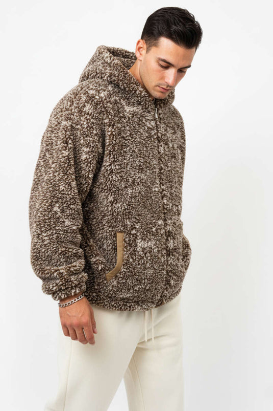 Veste homme en peluche à motif batik, couleur café