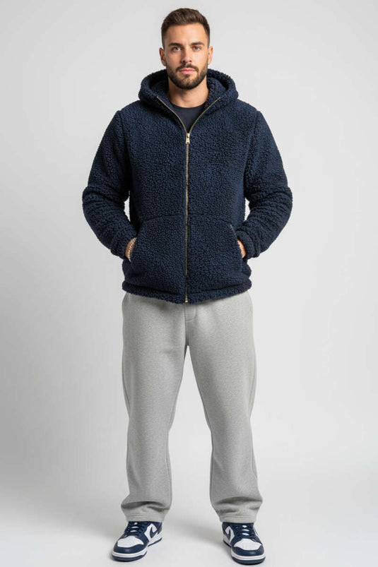 Veste homme en peluche à motif batik bleu marine