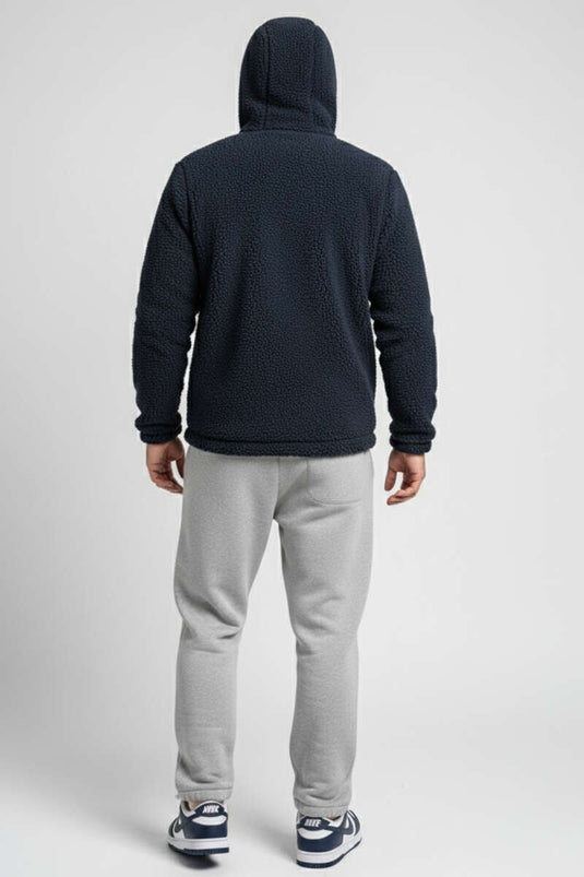 Veste homme en peluche à motif batik bleu marine