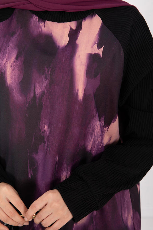 طقم ثنائي بتصميم باتيك مع رباط تيسيتور باللون البنفسجي