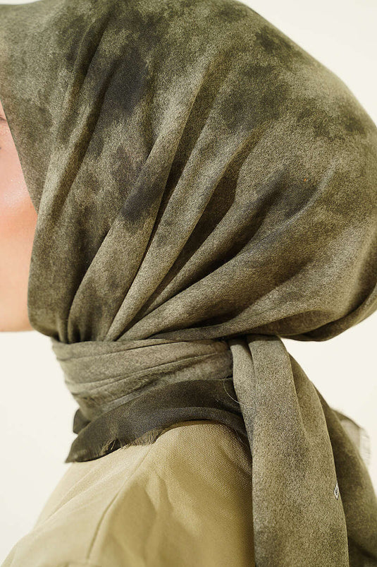 Batik Patroon Zachte Kraş Serie Sjaal Khaki