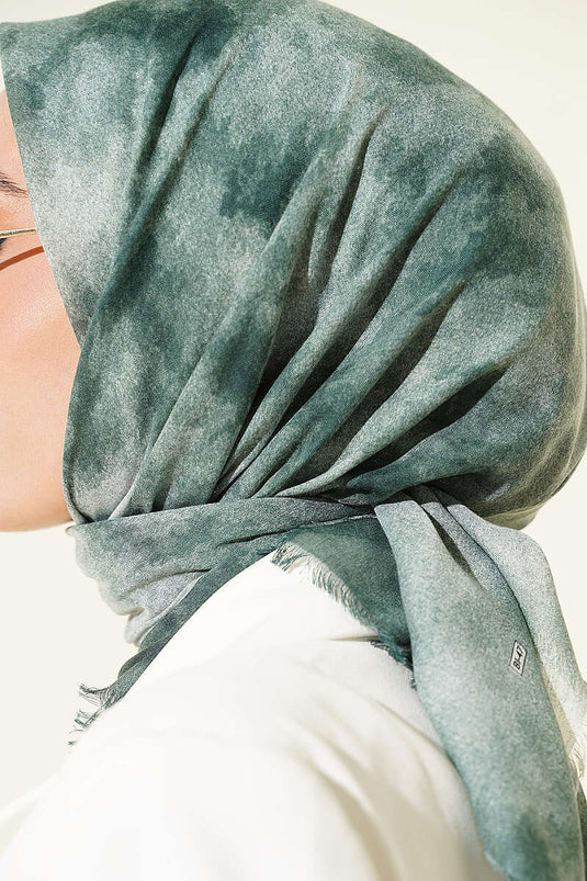 Sciarpa Verde Serie Kraş Morbida Con Motivo Batik