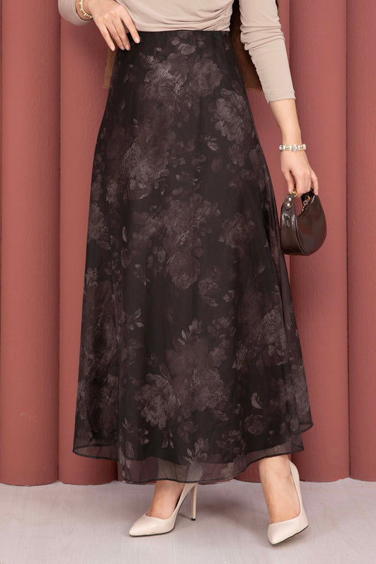 Batik Pattern Tulle Skirt Brown