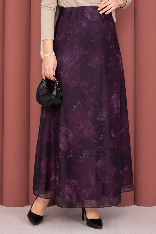 Batik Pattern Tulle Skirt Burgundy