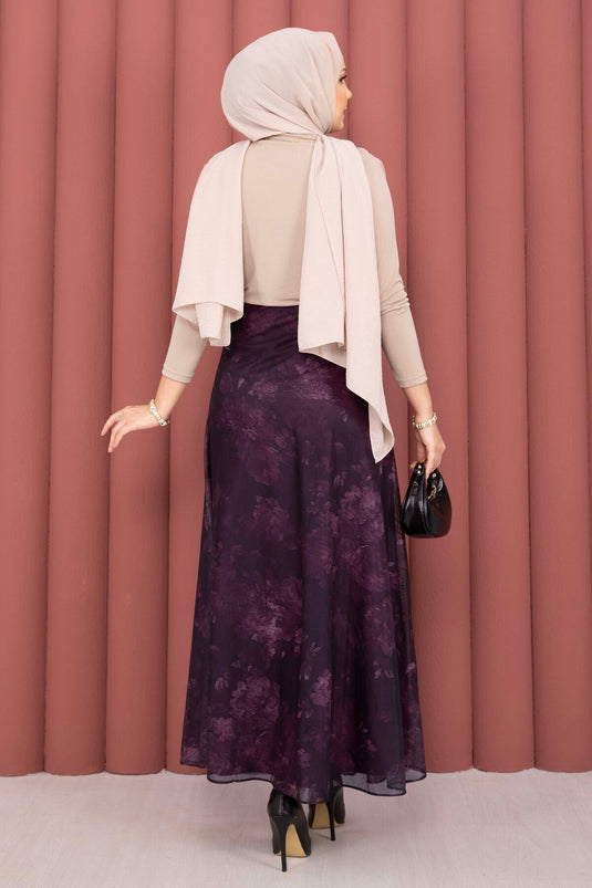 Jupe en tulle motif batik prune