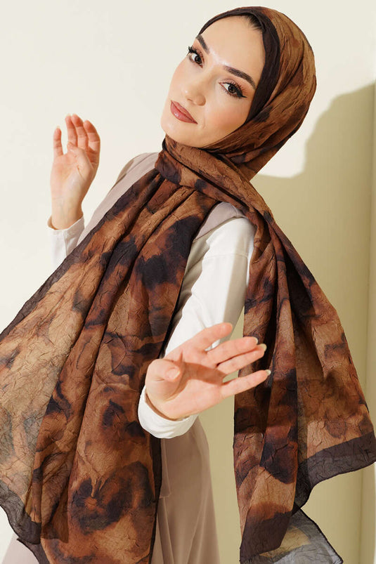 Batik Desenli Bambu Kraş Şal Camel