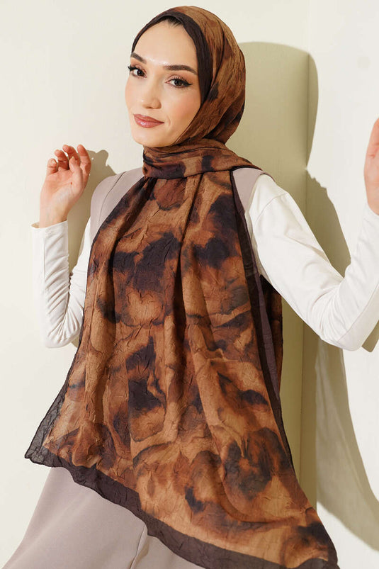 Batik Desenli Bambu Kraş Şal Camel