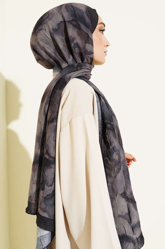 Batik Patterned Bamboo Crêpe Scarf Black Khaki