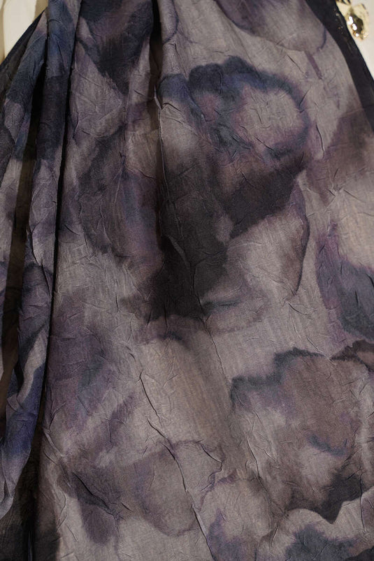 Batik Patterned Bamboo Crêpe Scarf Black Khaki