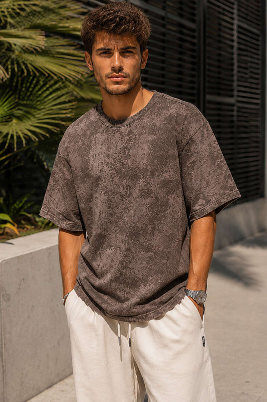 Batik Desenli Erkek T-shirt Kahve