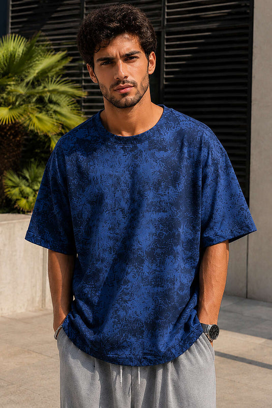 Batik Desenli Erkek T-shirt Lacivert