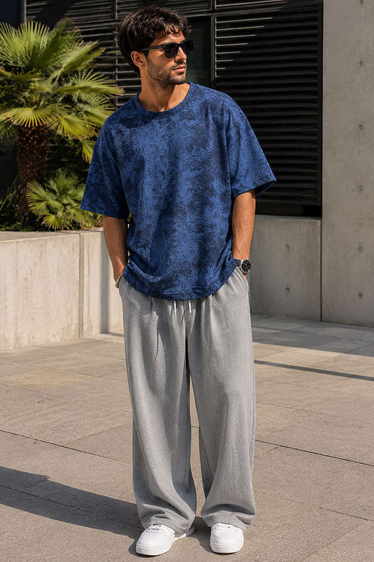 Batik Desenli Erkek T-shirt Lacivert