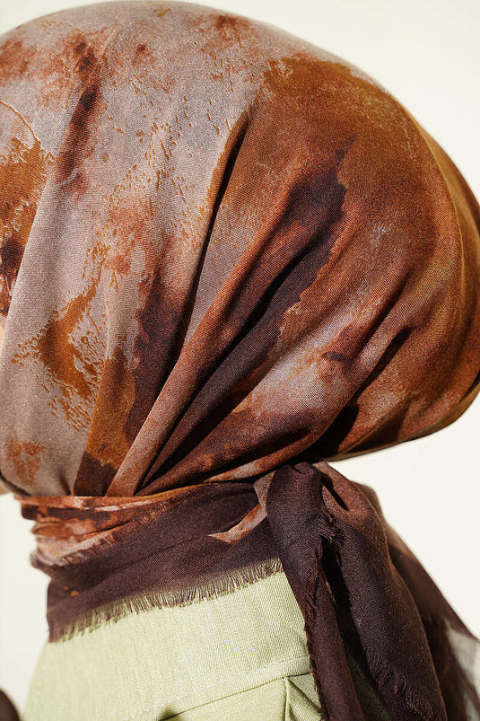Batik Desenli Soft Eşarp Acı Kahve