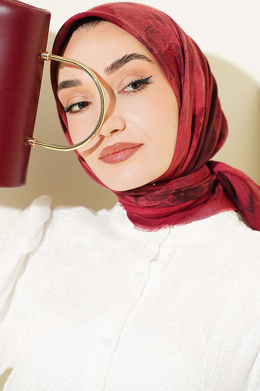 Batik Desenli Soft Eşarp Bordo