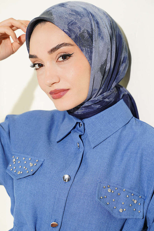 وشاح مطبوع باتيك ناعم أزرق داكن أزرق