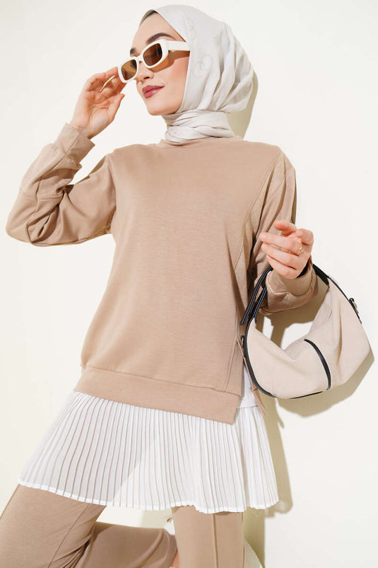 Batik Detaylı İkili Takım Latte