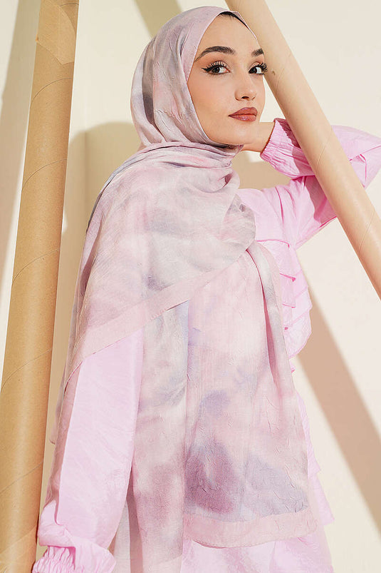 Batik Ebruli Bambu Kraş Şal Pudra