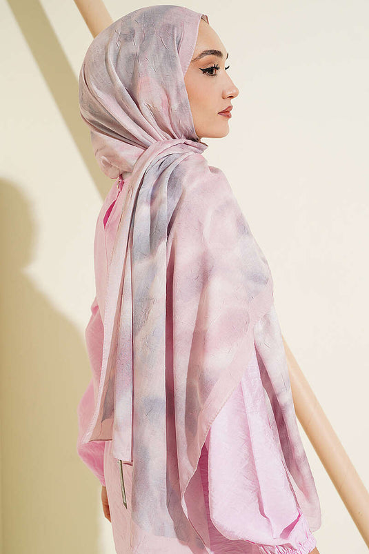 Batik Ebruli Bambu Kraş Şal Pudra