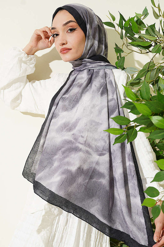 Batik Ebruli Bambu Kraş Şal Siyah