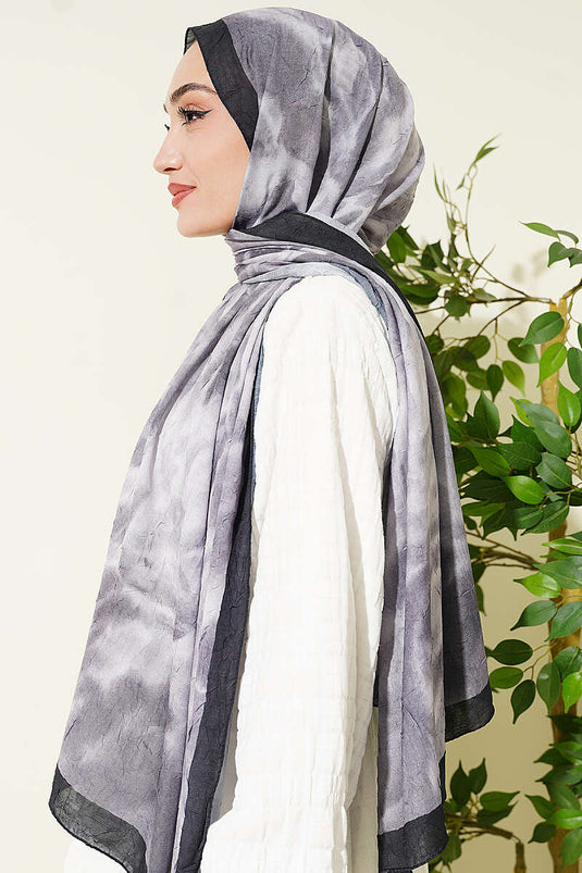 Batik Ebruli Bambu Kraş Şal Siyah