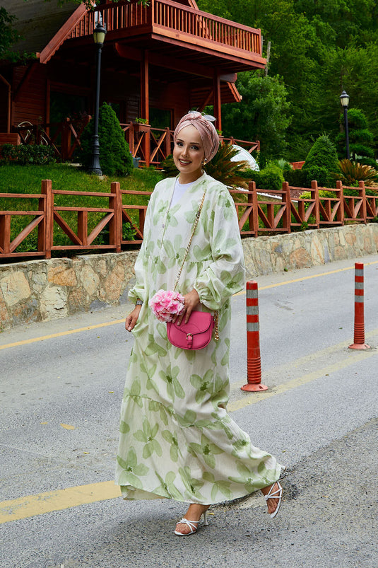 Robe à motifs grande taille à demi-boutons vert aqua