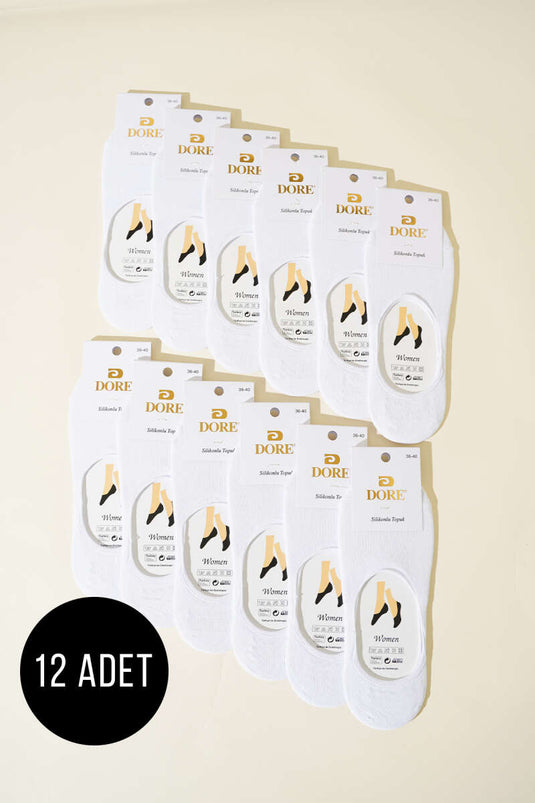 Lot de 12 paires de chaussettes ballerines blanches à talon en silicone pour femmes
