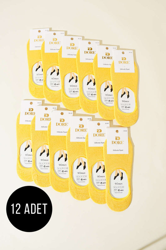 جوارب باليرينا نسائية بكعب من السيليكون - عبوة من 12 قطعة - باللون الأصفر