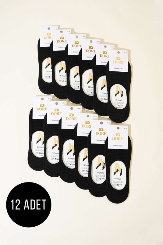 جوارب باليرينا نسائية بكعب سيليكون - عبوة من 12 قطعة - لون أسود