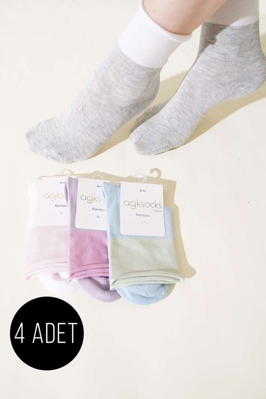 Assortiment de 4 paires de chaussettes en bambou bicolores pour femmes, modèle 1