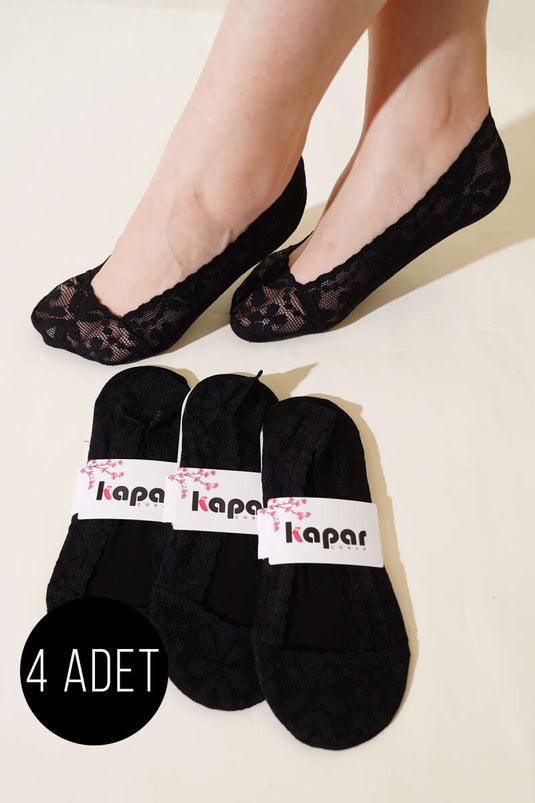 جوارب باليه نسائية من الدانتيل، عبوة من 4 قطع، لون أسود