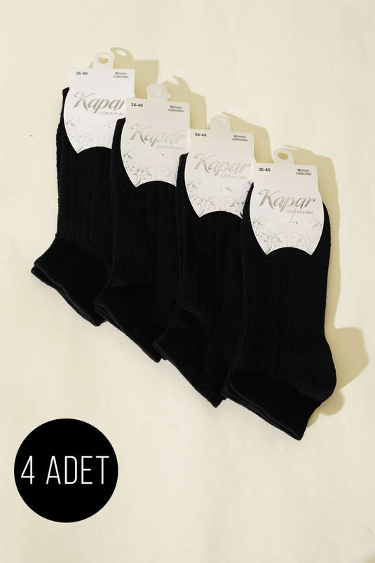 Bayan 4'lü File Detaylı Patik Çorap Siyah
