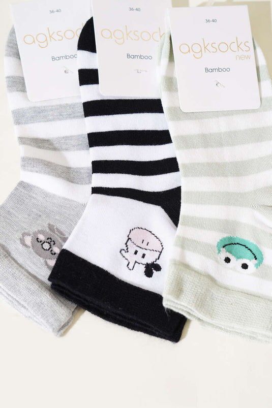 Bayan 4'lü Hayvan Figürlü Kısa Konç Çorap Asorti 1