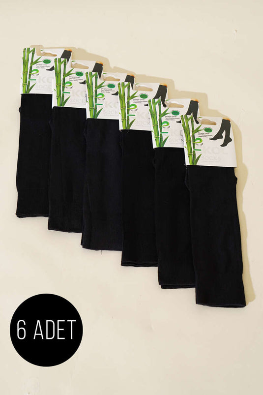 Lot de 6 paires de chaussettes hautes en bambou noir pour femmes