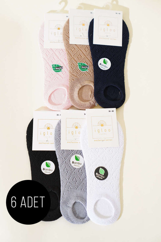 Bayan 6'lı Bambu File Sneakers Çorap Asorti 1